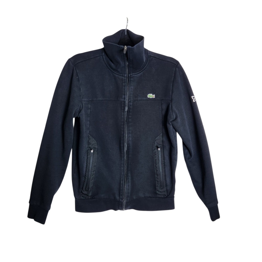 Lacoste Sport Mens Black Full Zip Track Jacket Large Embossed Back Logo Size S
